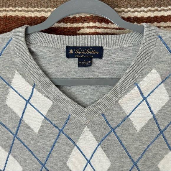 Brooks Brothers Supima Cotton V-Neck Argyle Sweater - Picture 3 of 7
